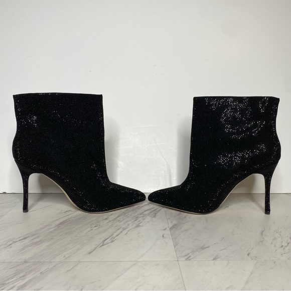 L’agence Mariette Pointy Toe Black Rhinestone Heeled Bootie 9 1/2 - Picture 5 of 15